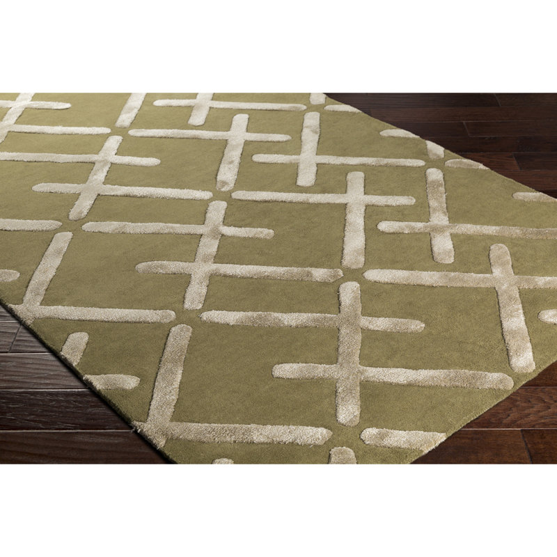 Wrought Studio Vazquez HandTufted Green/Neutral Wool Area Rug Wayfair